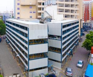 Puzzle parking system in Chennai with 216 car spaces designed for healthcare infrastructure