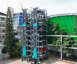 Rotary parking system in Bangalore providing 36 car spaces for religious institutions